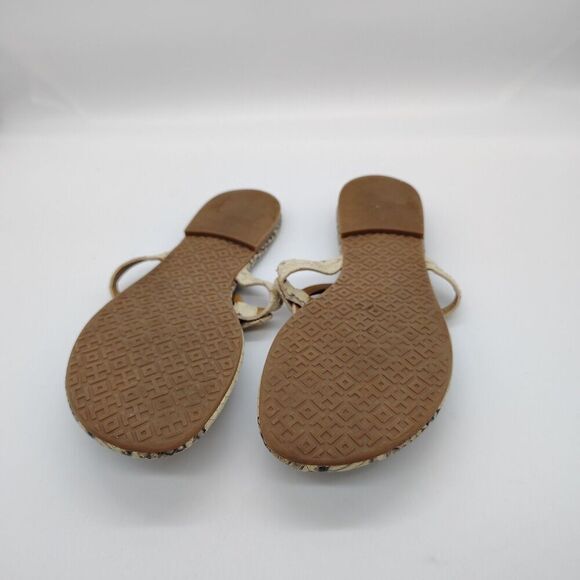 Tory Burch Miller Snakeskin Print Thong Sandals Gold Logo Size 6.5 - Picture 6 of 8